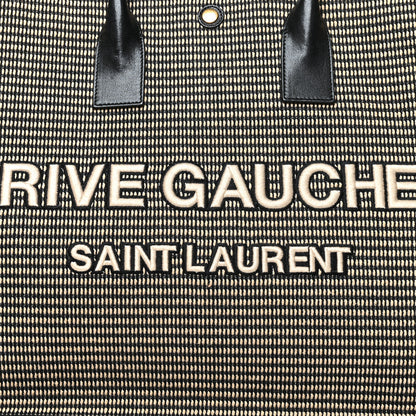 Saint Laurent Embroidered Cotton Linen Rive Gauche Noe Tote Black Beige 7 of 9