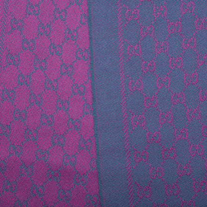 Gucci Wool GG Monogram Reversible New Sten Fringe Scarf Petroleum Blue Pink 2 of 4