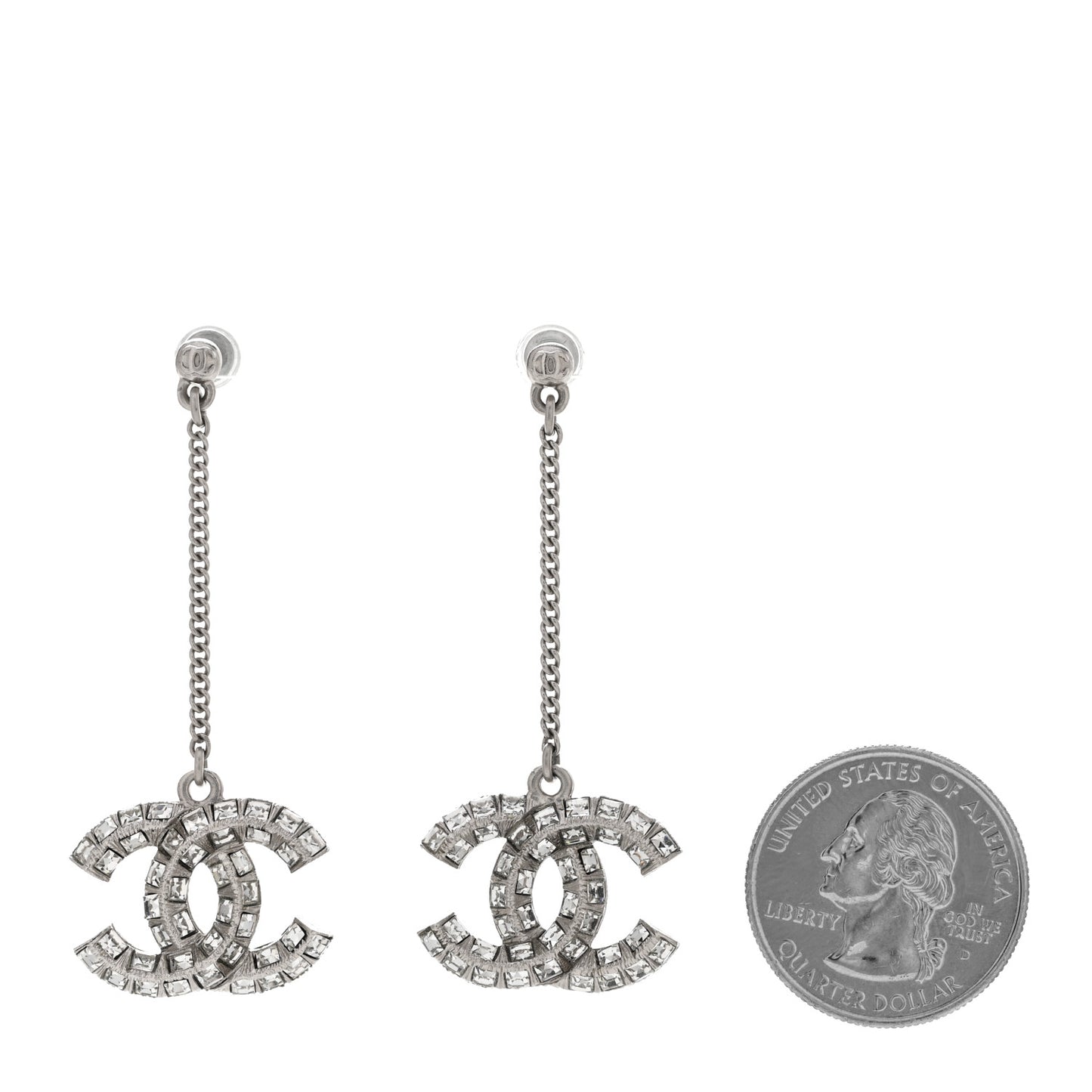 Baguette Crystal CC Drop Earrings Silver