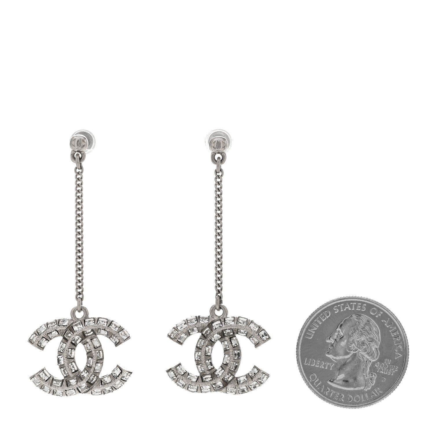 Chanel Baguette Crystal CC Drop Earrings Silver 2 of 4
