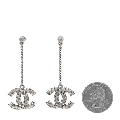 Chanel Baguette Crystal CC Drop Earrings Silver 2 of 4
