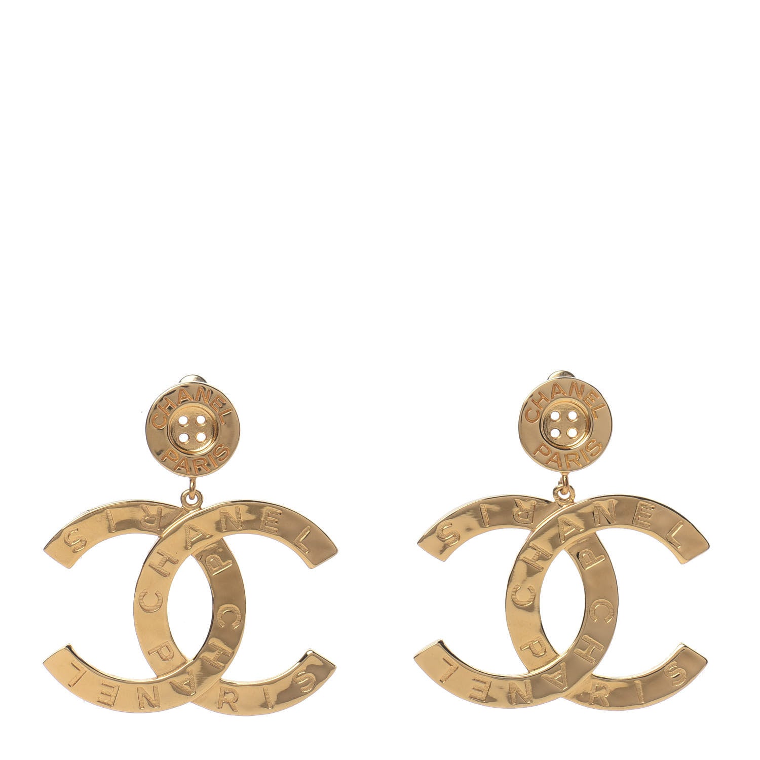Chanel Metal Large Paris Button Earrings Gold 1 of 6