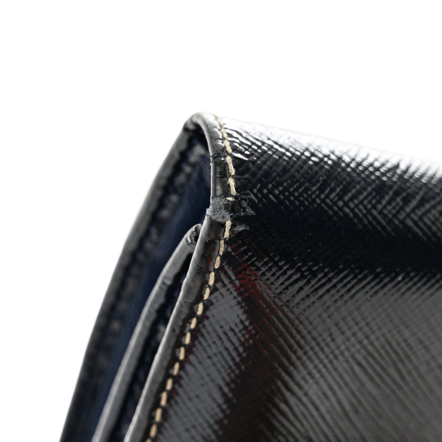 Saffiano Vernice Tri-Fold Compact Wallet Navy Blue