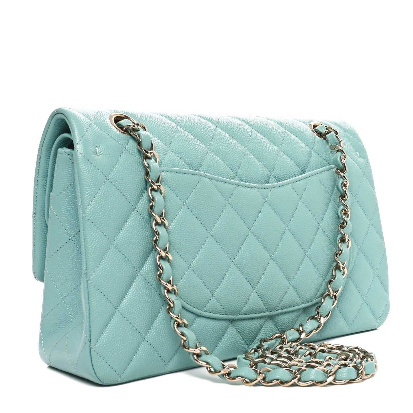 Caviar Quilted Medium Double Flap Light Blue
