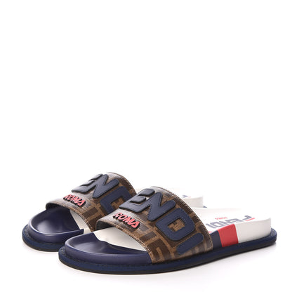 Fendi X FILA Glazed Fabric Calfskin FF 1974 Mania Slide Sandals 35 Mogano Panna Blueberry Caipiroska 3 of 9
