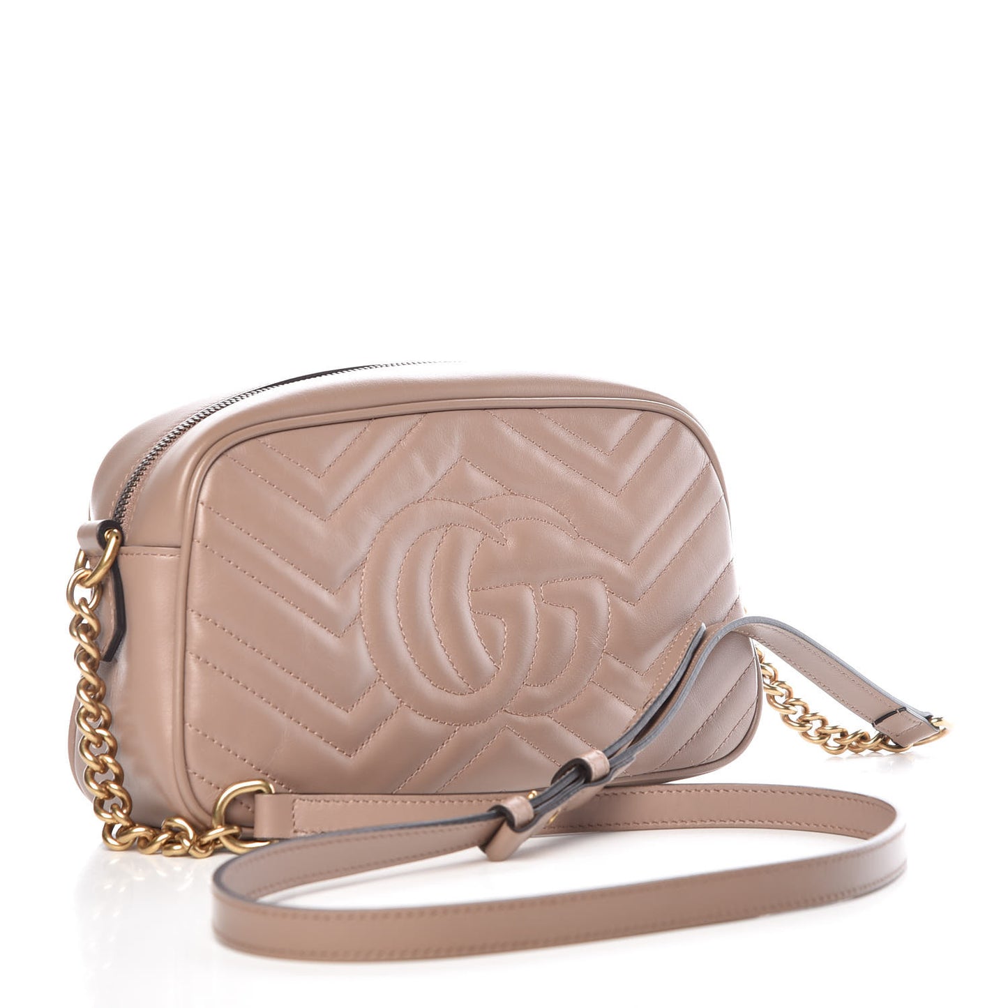 Calfskin Matelasse Small GG Marmont Chain Shoulder Bag Taupe