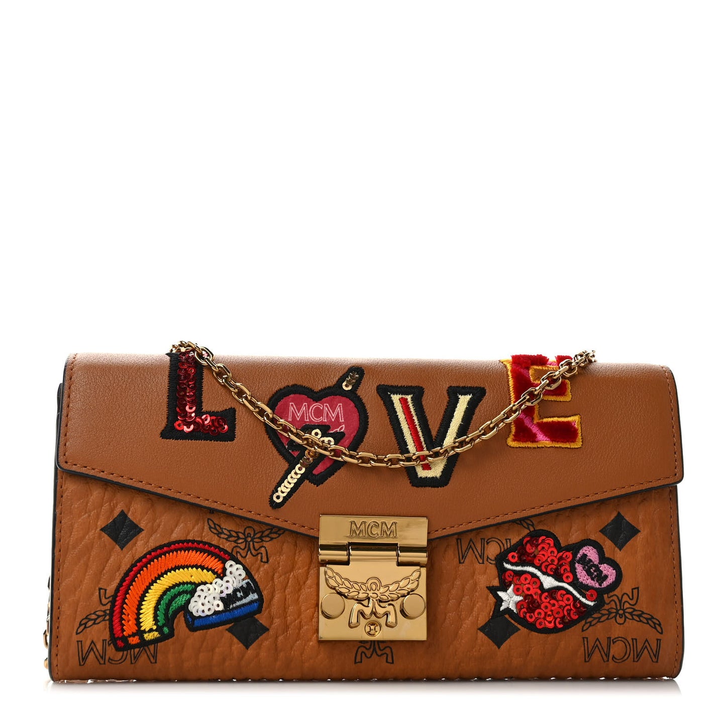 Visetos Large Patricia Love Patch Wallet On Chain Cognac