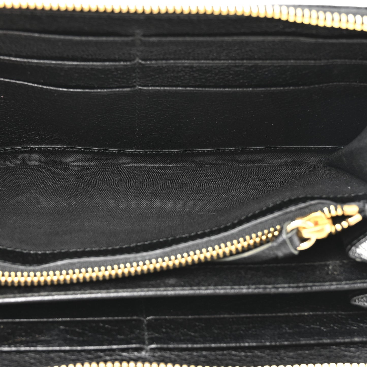 Chevre Gold Metallic Edge Hardware Continental Zip Around Wallet Black