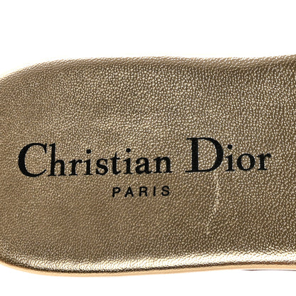 Christian Dior Cotton Laminated Calfskin Strass Embroidered Dway Slide Sandals 37 Gold 8 of 10
