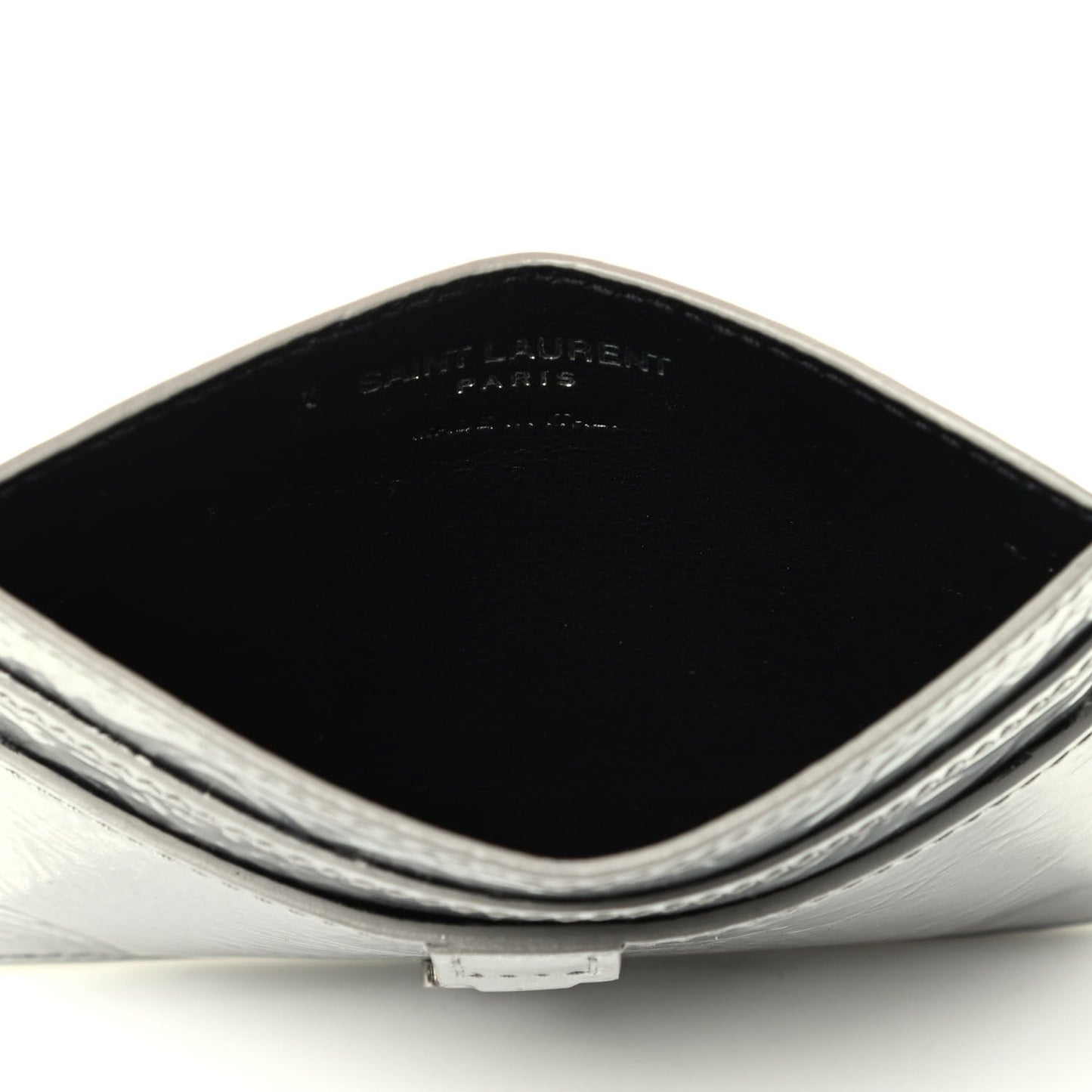 Textured Patent Metallic Monogram Credit Card Case Argento