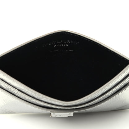 Saint Laurent Textured Patent Metallic Monogram Credit Card Case Argento 3 of 3