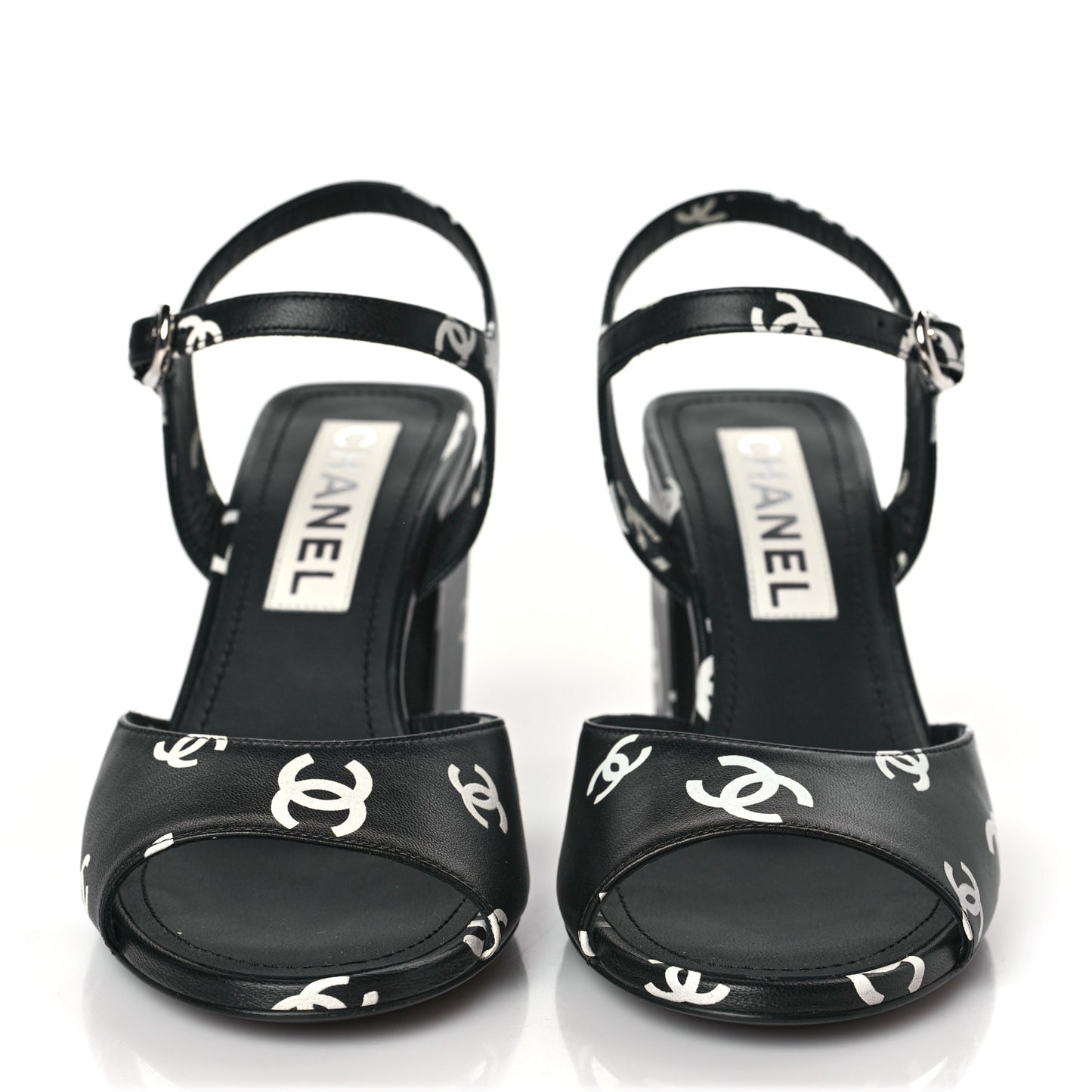 Printed Lambskin CC Sandals 36 Black White