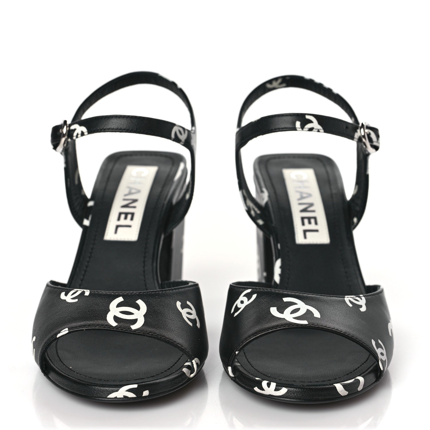 Chanel Printed Lambskin CC Sandals 36 Black White 2 of 8