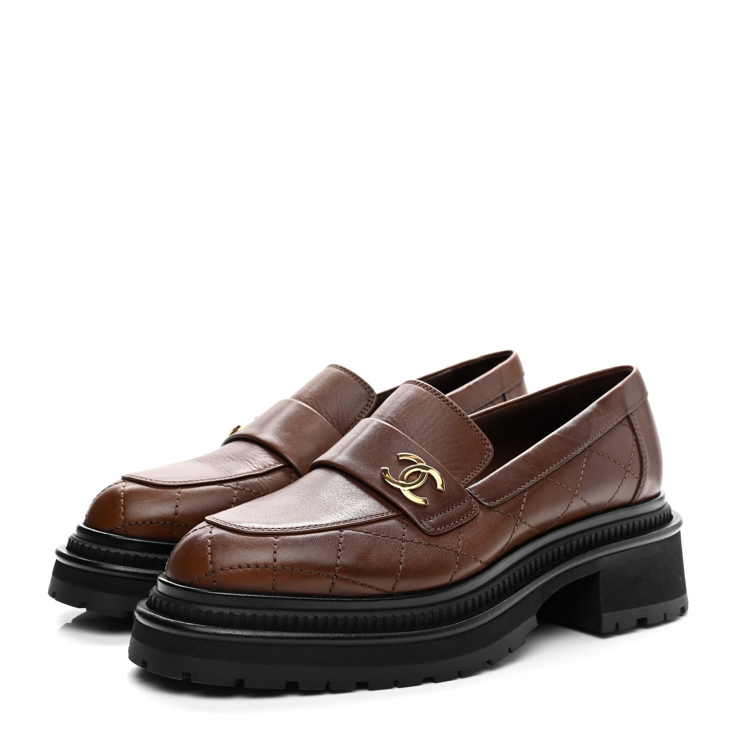 Chanel Calfskin Quilted CC Mocassin Loafers 37 Brown 3 of 11