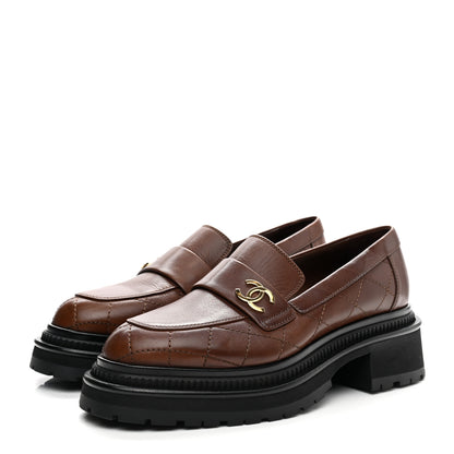 Chanel Calfskin Quilted CC Mocassin Loafers 37 Brown 3 of 11