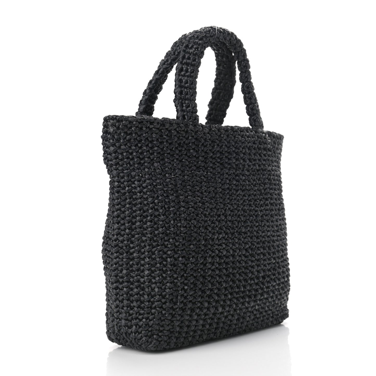 Yarn Raffia Effect Crochet Small Logo Tote Black