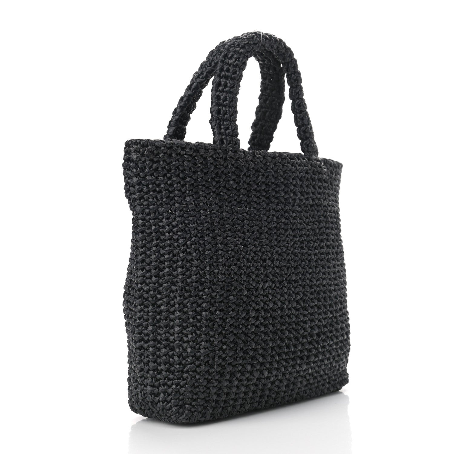 Prada Yarn Raffia Effect Crochet Small Logo Tote Black 2 of 10