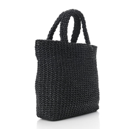 Prada Yarn Raffia Effect Crochet Small Logo Tote Black 2 of 10