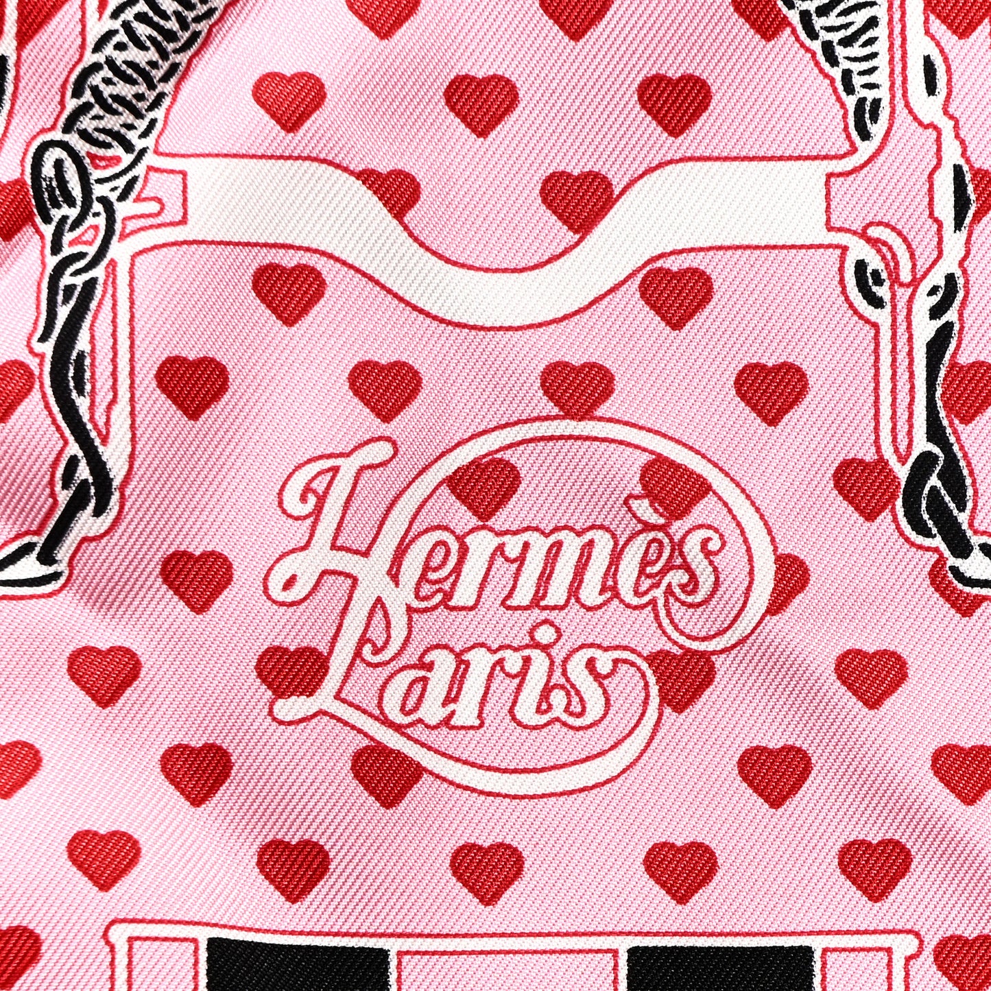 Silk Grand Manege Cut Bandana Love Scarf 70 Rouge Rose Black