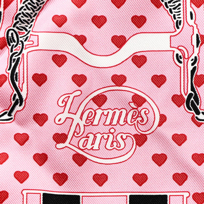 Hermes Silk Grand Manege Cut Bandana Love Scarf 70 Rouge Rose Black 2 of 6