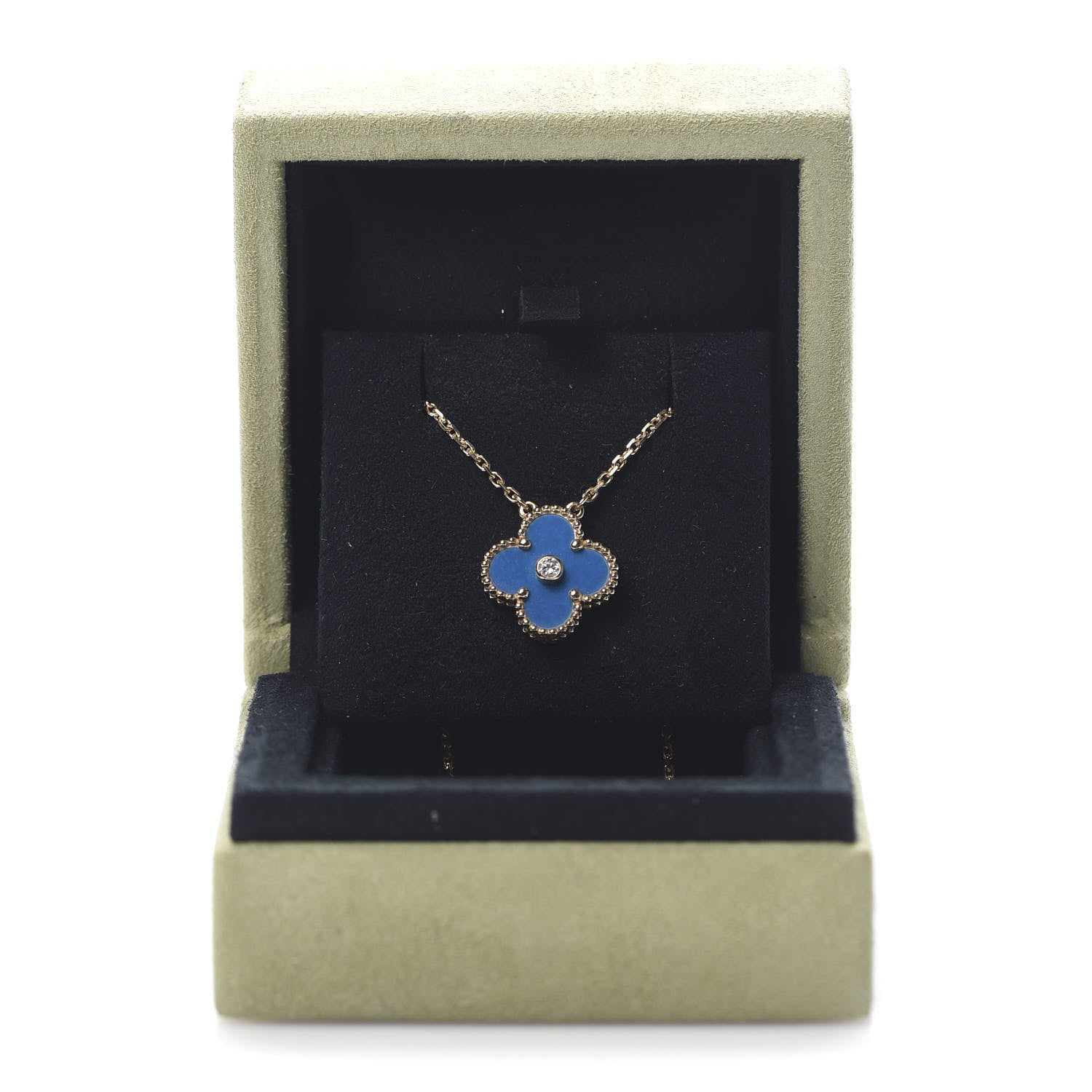 Van Cleef & Arpels 18K Yellow Gold Diamond Celestial Blue Sevres Porcelain Vintage Alhambra Pendant Necklace 8 of 8