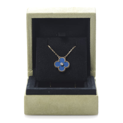 Van Cleef & Arpels 18K Yellow Gold Diamond Celestial Blue Sevres Porcelain Vintage Alhambra Pendant Necklace 8 of 8