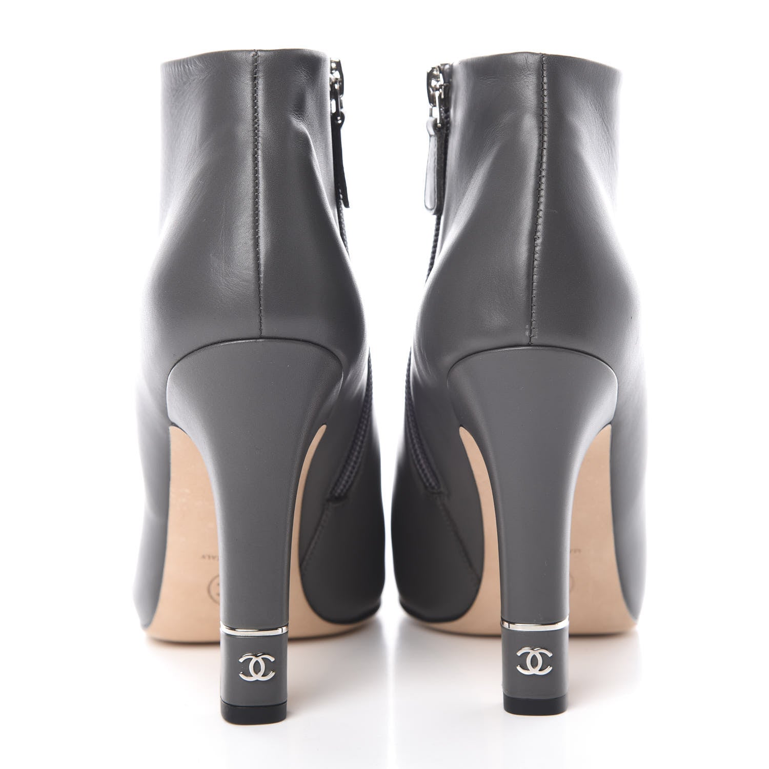 Chanel Calfskin Patent CC Cap Toe Ankle Boots 39 40 Grey Black 5 of 9