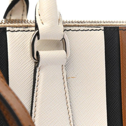 Prada Saffiano Baiadera Striped Medium Galleria Double Zip Tote Caramel Black White 10 of 10