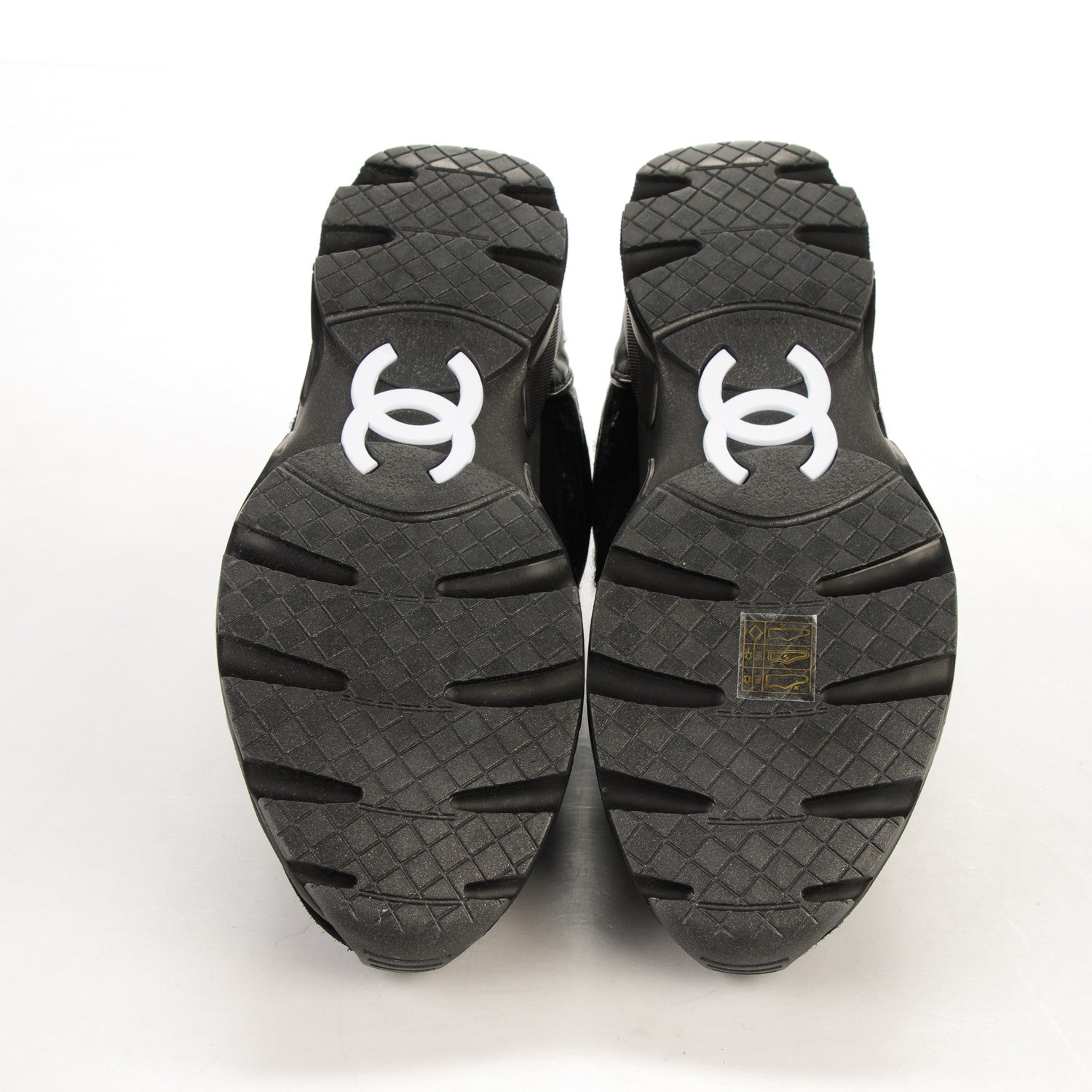 Chanel Tweed Suede Goatskin CC Sneakers 39.5 Black White 5 of 6
