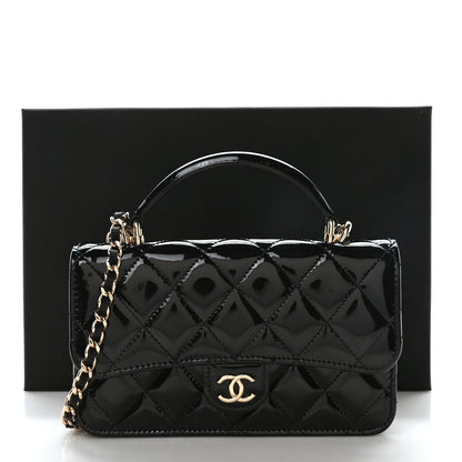 Chanel Patent Calfskin Quilted Flap Phone Holder With Chain Black 12 of 12