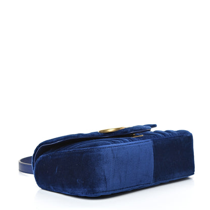Gucci Velvet Matelasse Mini GG Marmont Shoulder Bag Cobalt Blue 3 of 11