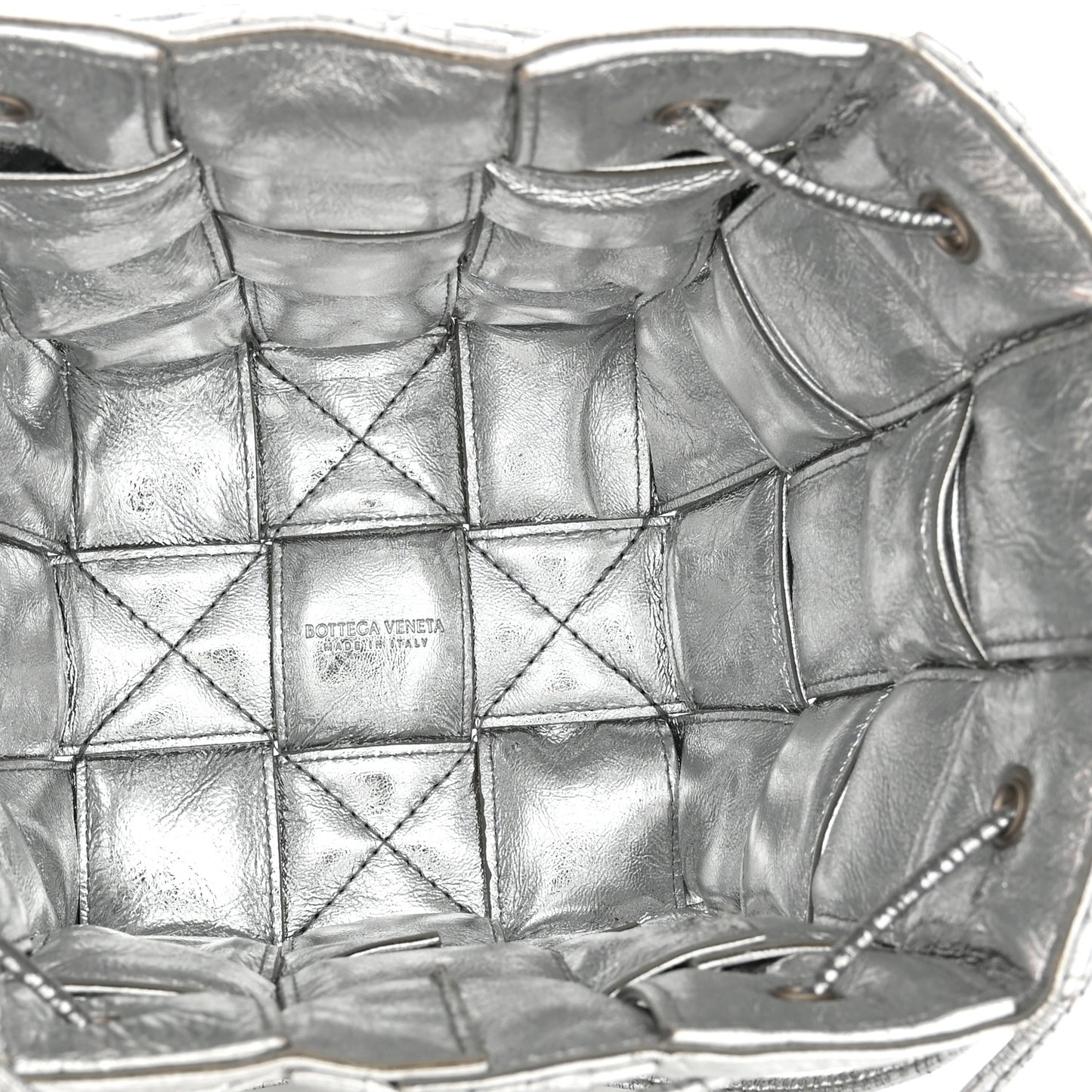 Metallic Calfskin Intrecciato Foulard Bucket Bag Silver