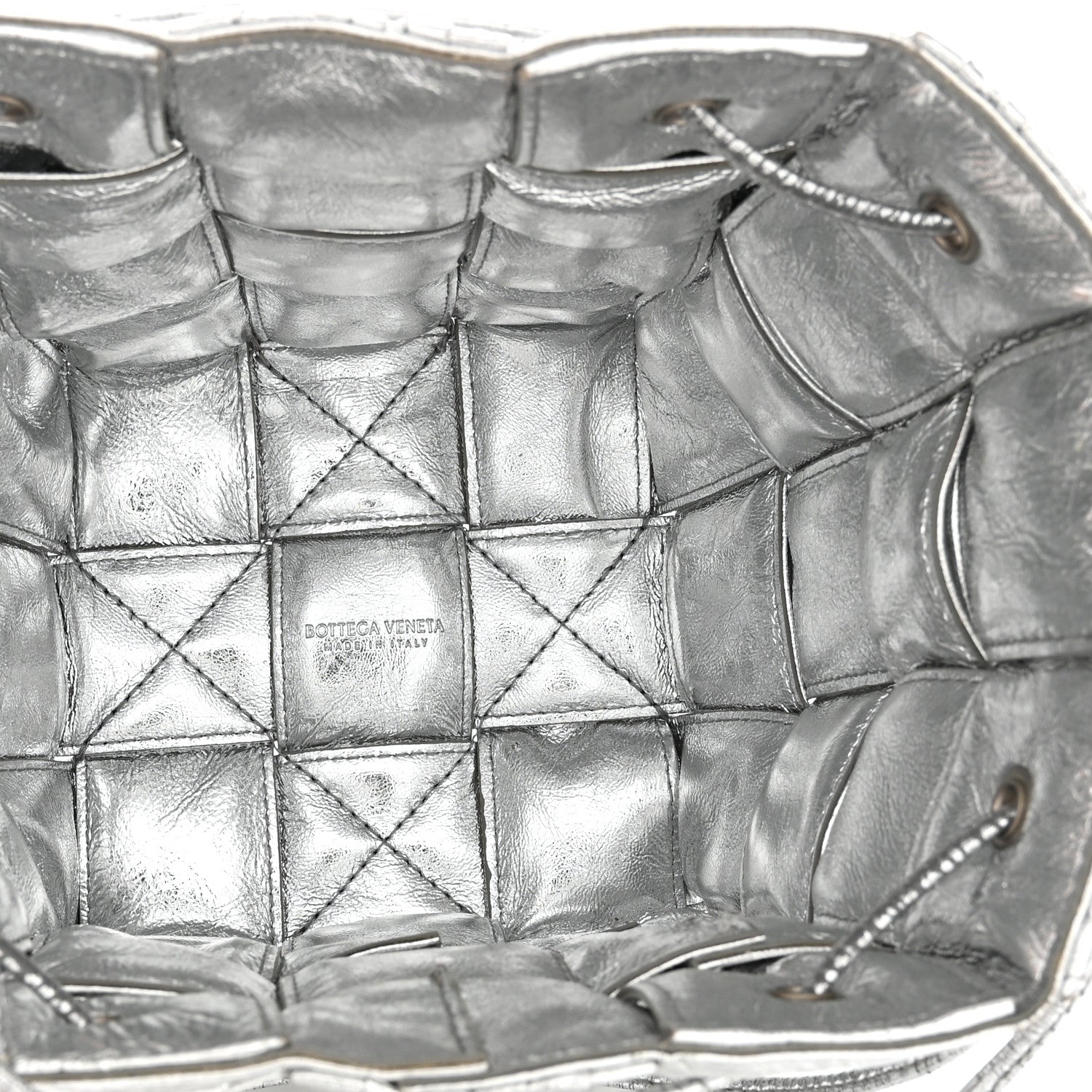 Bottega Veneta Metallic Calfskin Intrecciato Foulard Bucket Bag Silver 5 of 10