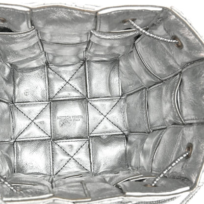 Bottega Veneta Metallic Calfskin Intrecciato Foulard Bucket Bag Silver 5 of 10
