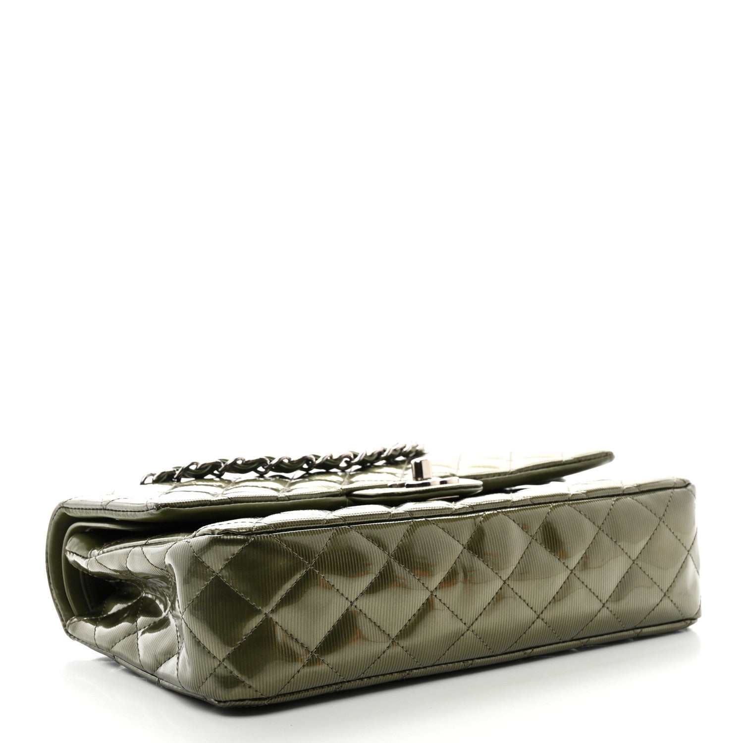 Chanel Striated Patent Quilted Medium Double Flap Green 4 of 11