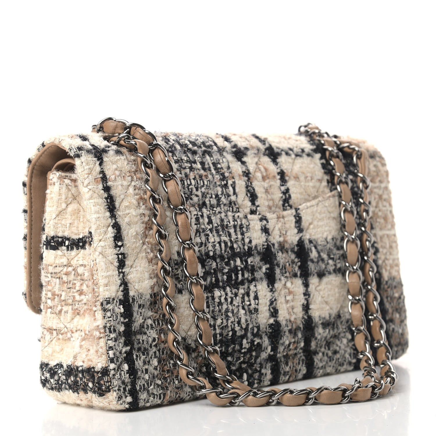 Chanel Tweed Quilted Medium Double Flap Beige White Black 3 of 12