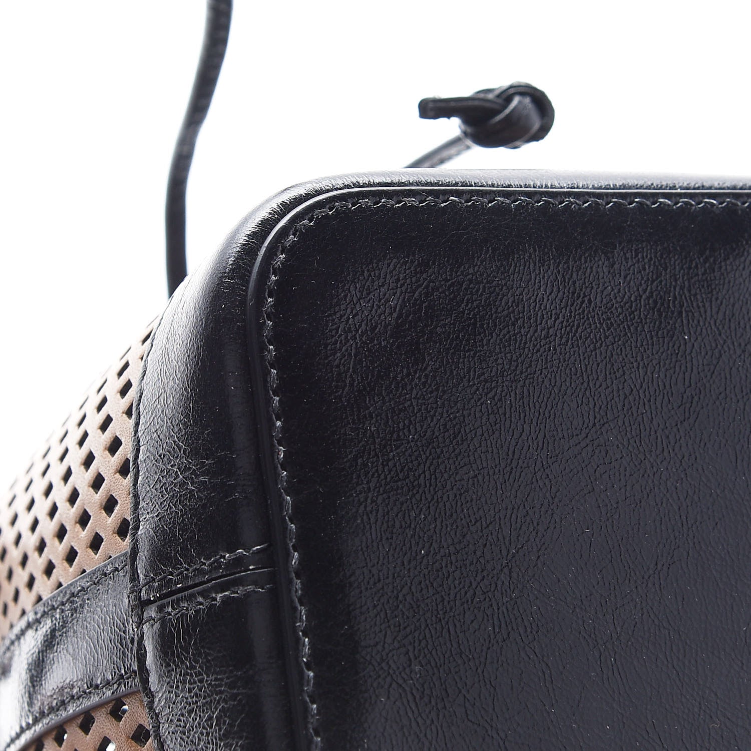 Fendi Vitello Liberty Glossy Lambskin F is Fendi Perforated Mini Mon Tresor Bucket Bag Sand Mimosa Black 9 of 9