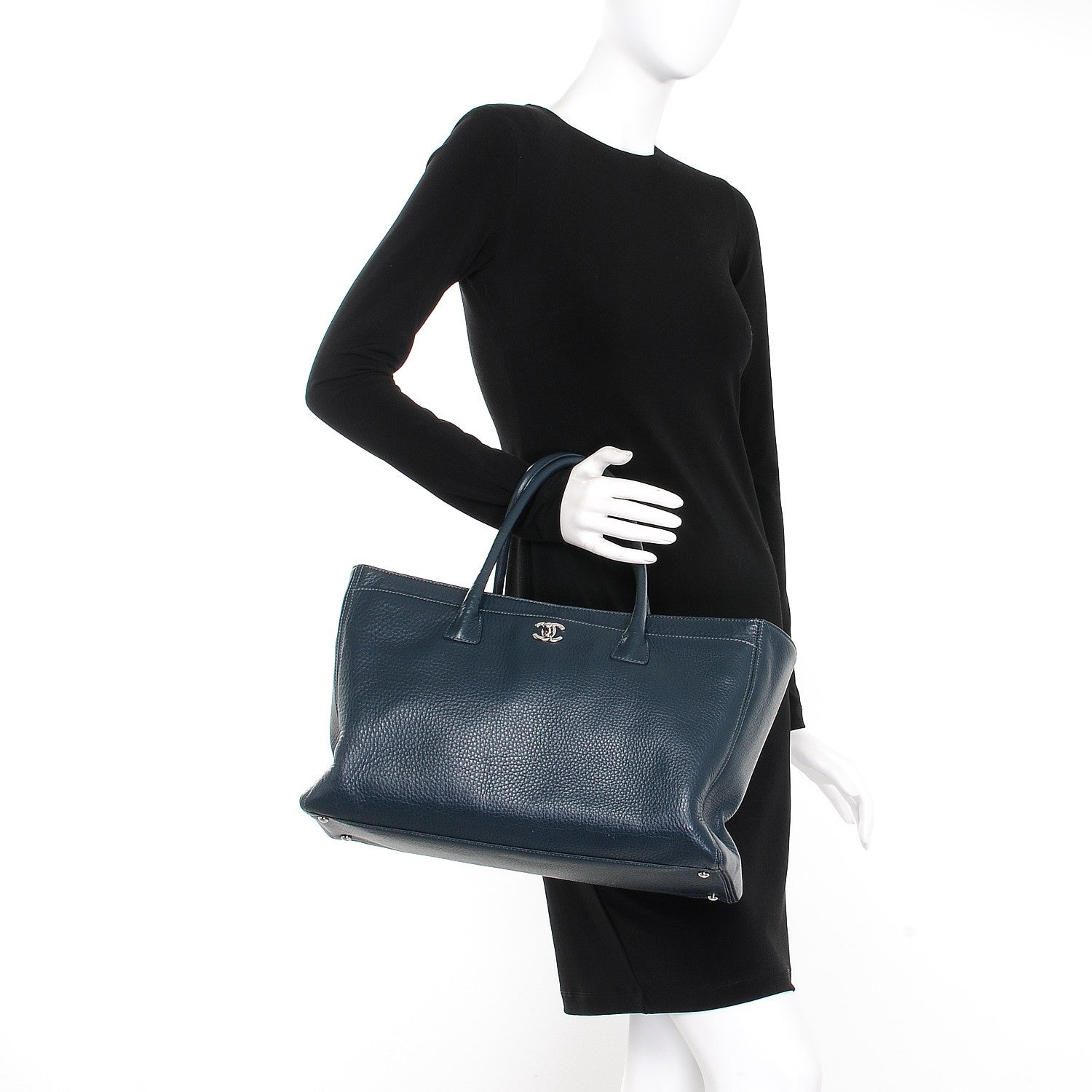 Chanel Deerskin Cerf Executive Shopper Tote Dark Blue 2 of 10