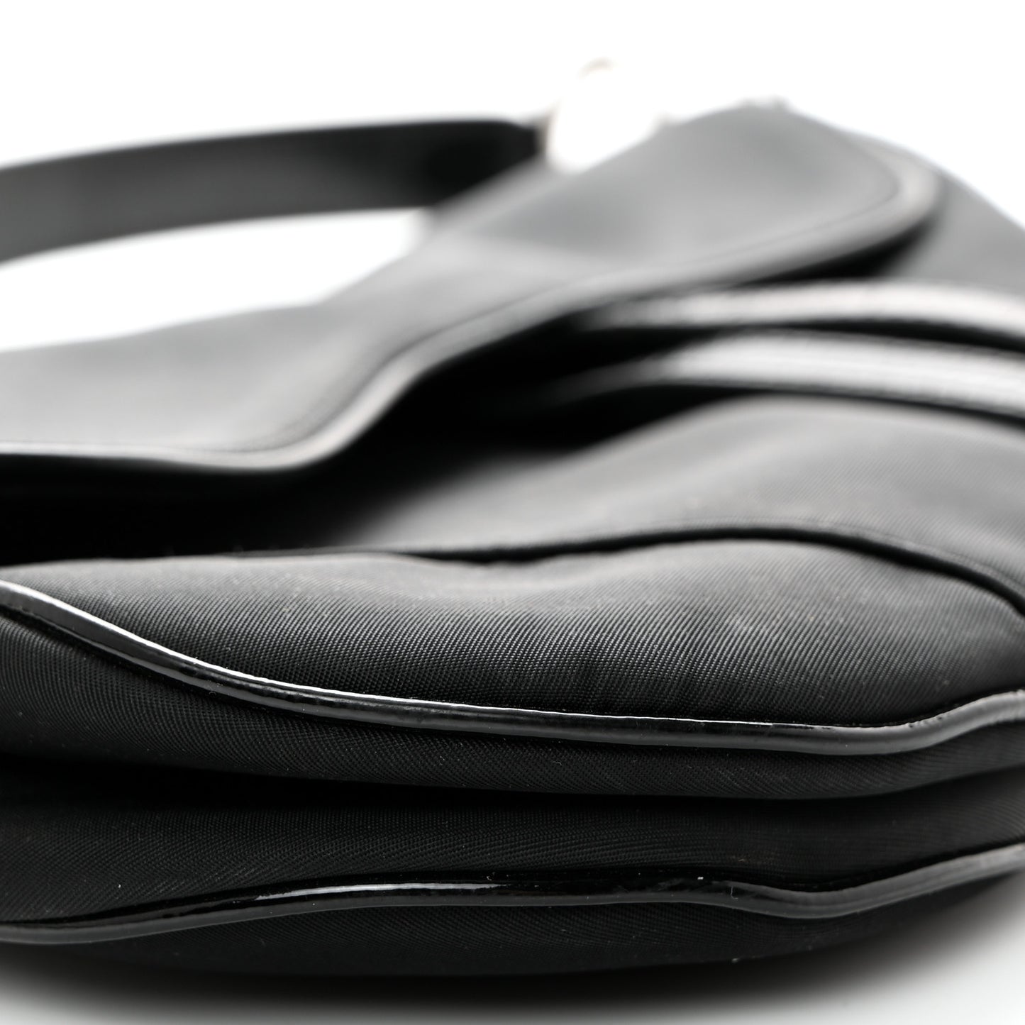 Canvas Patent Calfskin Saddle Bag Black
