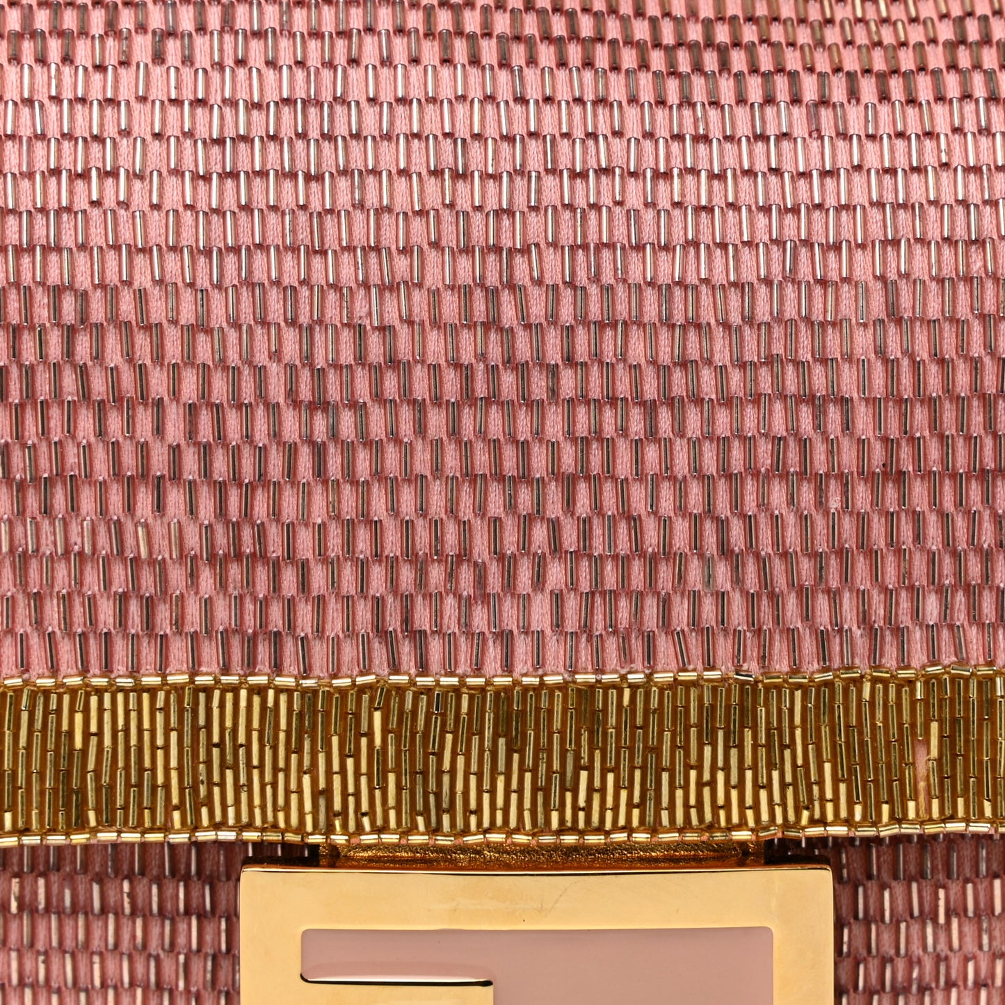 Vitello Catalan Mirror Bead Embroidered Baguette Rosa Pesca Gold
