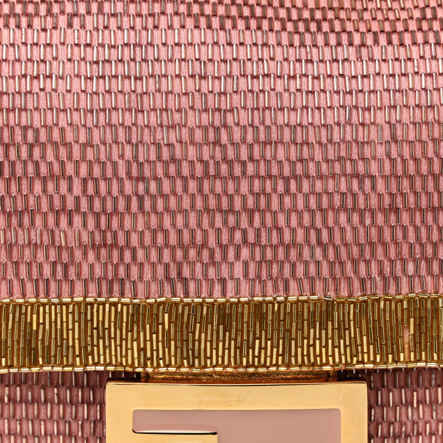 Fendi Vitello Catalan Mirror Bead Embroidered Baguette Rosa Pesca Gold 8 of 17