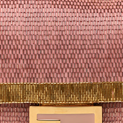 Fendi Vitello Catalan Mirror Bead Embroidered Baguette Rosa Pesca Gold 8 of 17