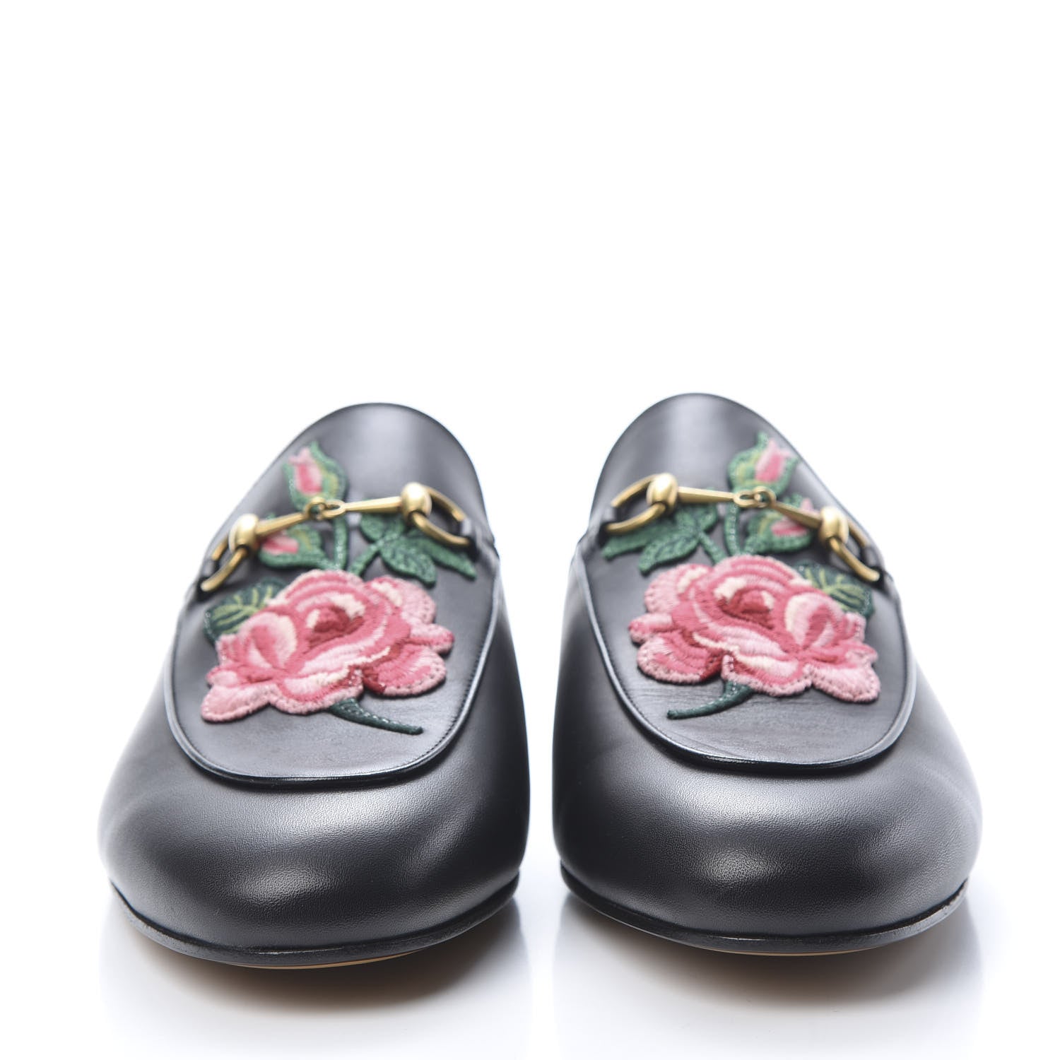 Gucci Calfskin Flower Embroidered Princetown Slippers 41 Black 2 of 10