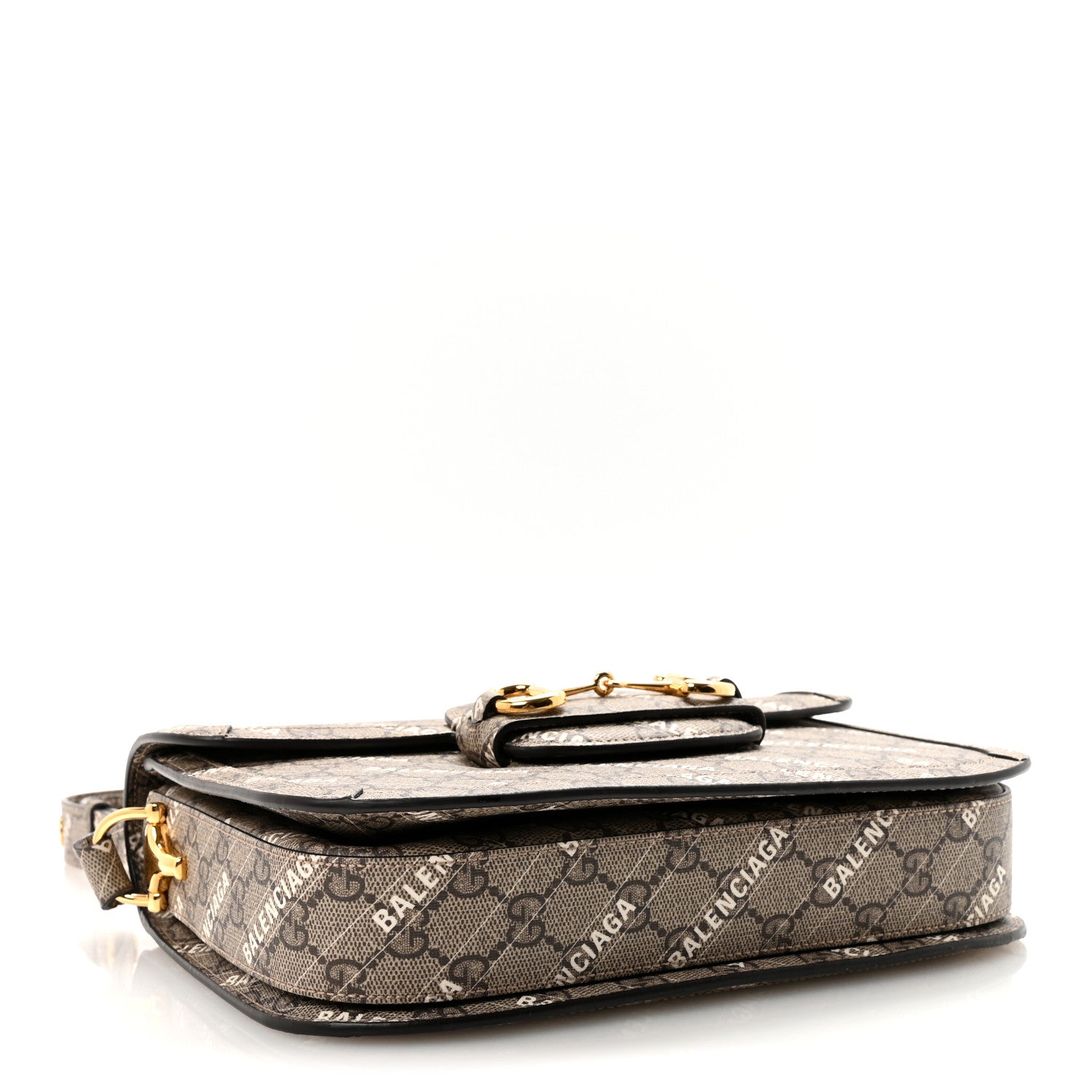 Gucci X BALENCIAGA GG Supreme Monogram Logo Print Horsebit 1955 Shoulder Bag Beige Ebony 4 of 10