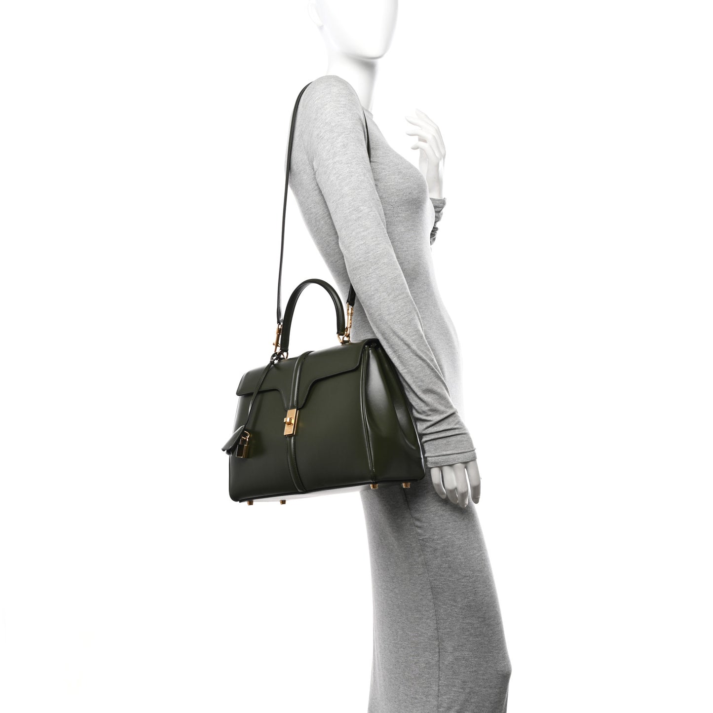 Satinated Calfskin Medium 16 Top Handle Bag Khaki