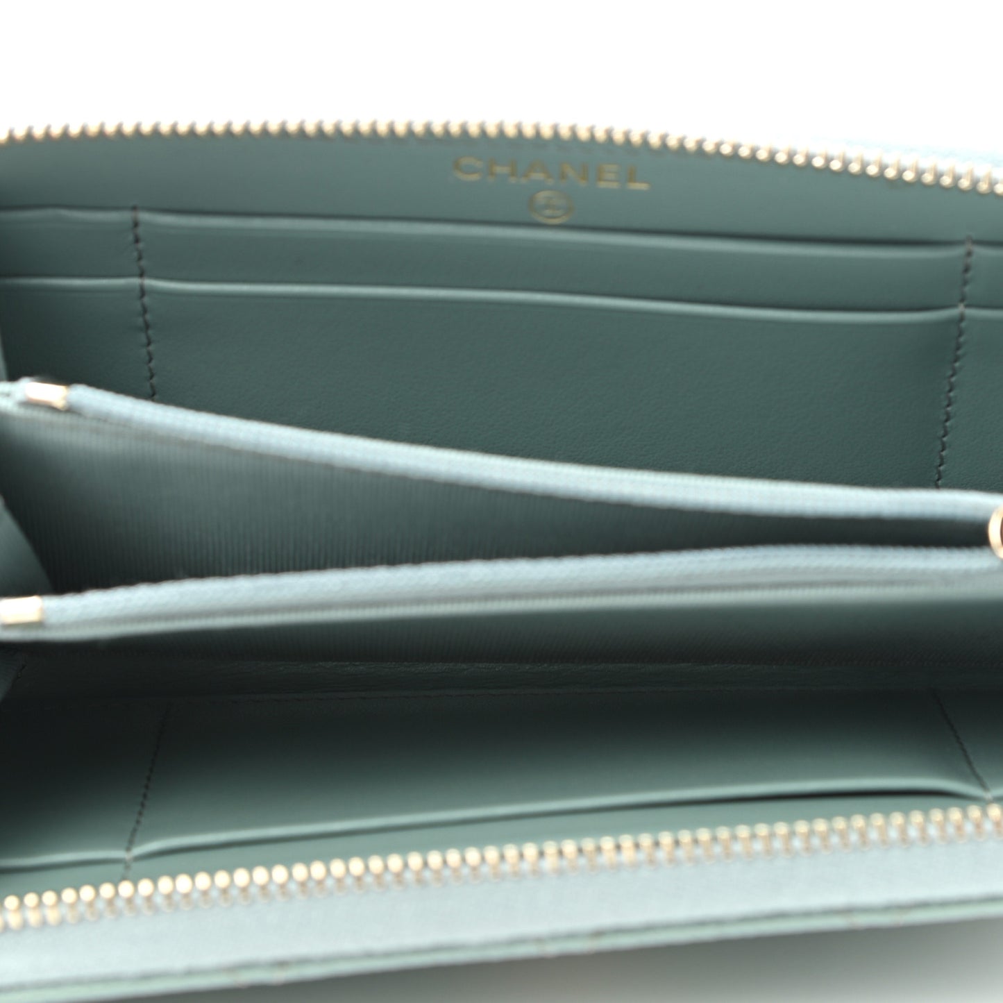 Caviar Quilted Medium Zip Around Wallet Light Blue