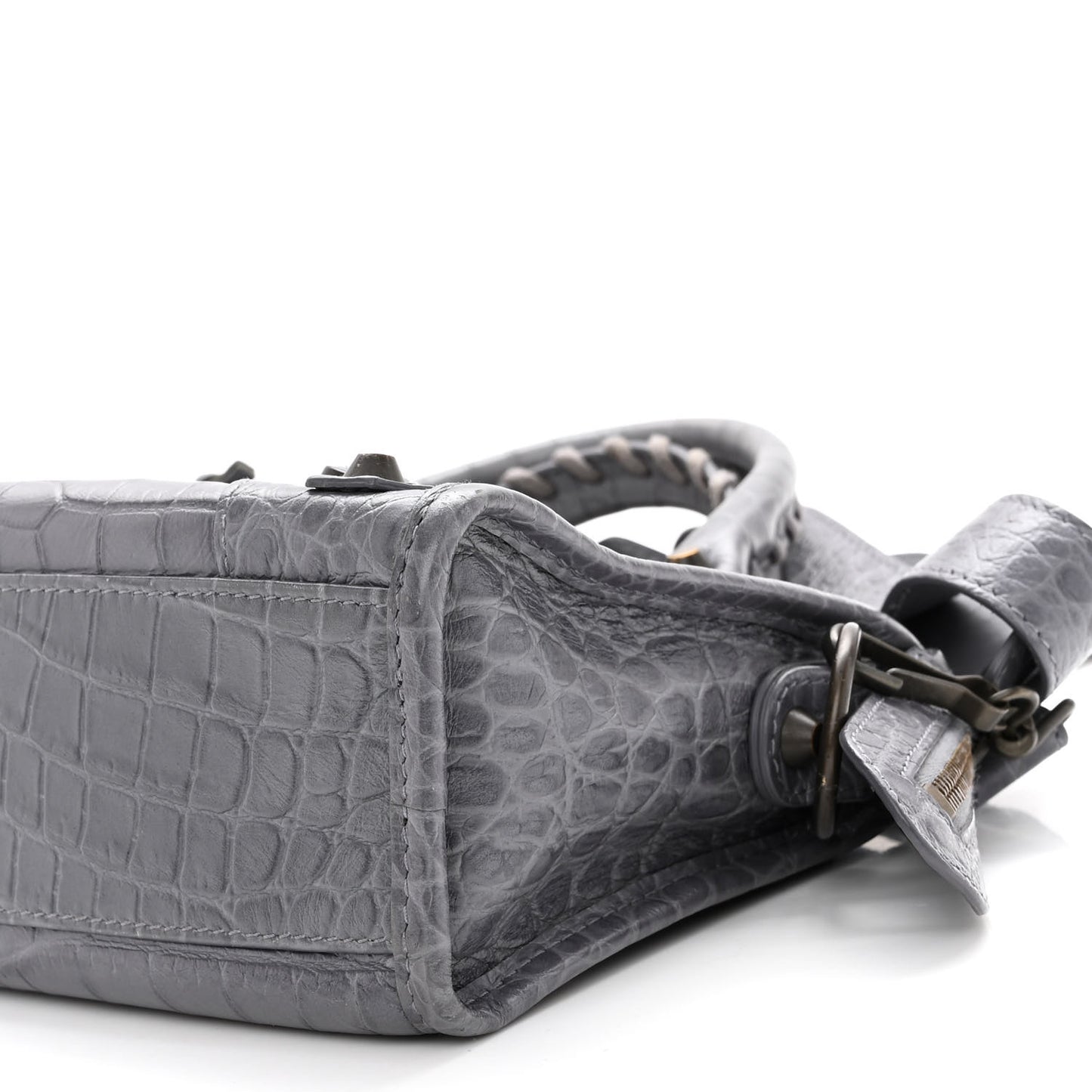 Calfskin Crocodile Embossed Classic Hardware Mini City Gris Beton