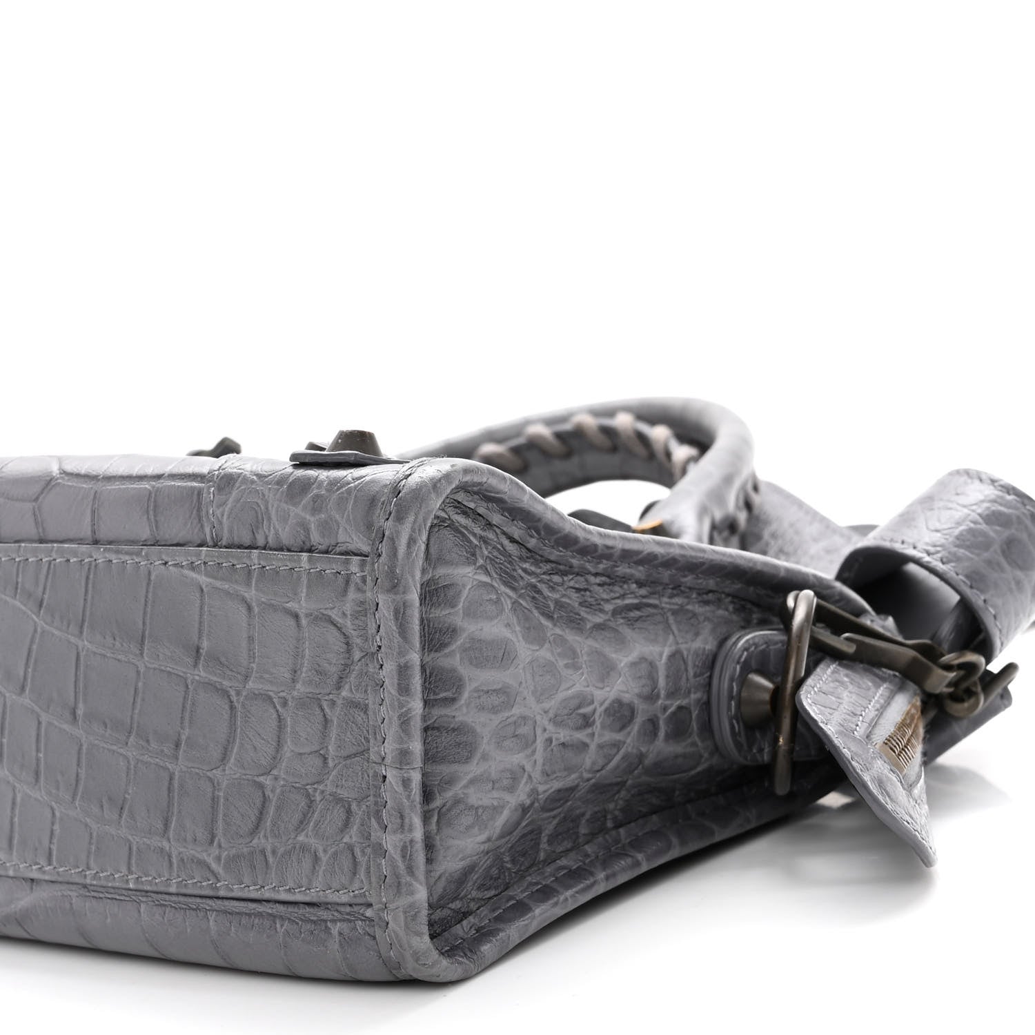 Balenciaga Calfskin Crocodile Embossed Classic Hardware Mini City Gris Beton 11 of 12
