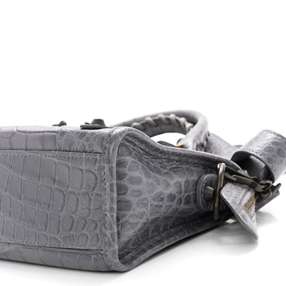 Balenciaga Calfskin Crocodile Embossed Classic Hardware Mini City Gris Beton 11 of 12