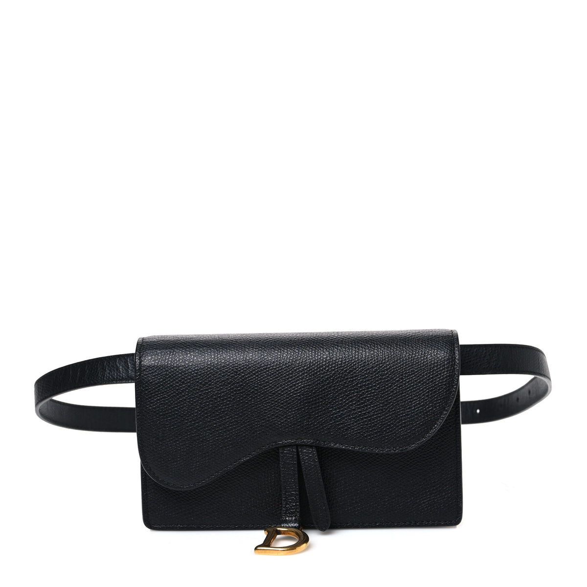 Grained Calfskin Saddle Belt Bag Black